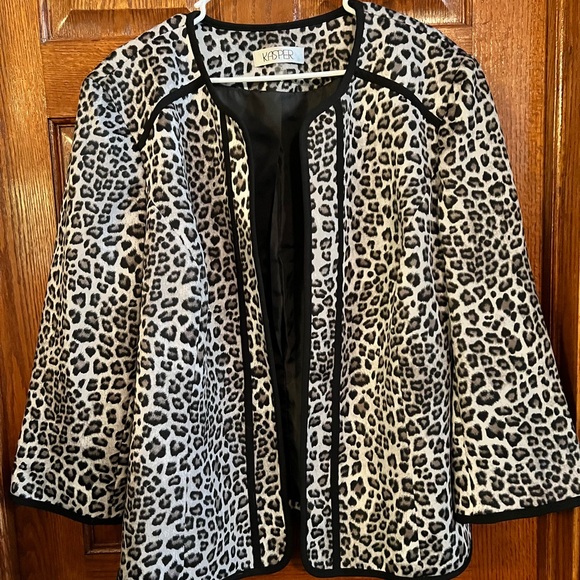 Kasper Size 22 Open Jacket Leopard Print Black Trim 3/4 Sleeves - Picture 1 of 5